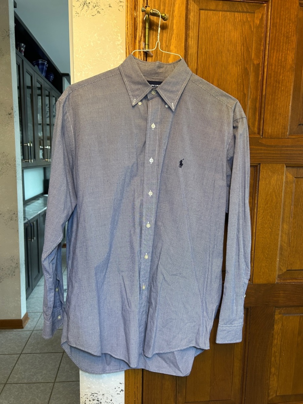 Ralph Lauren Blue and White Checked Button-Down Dress Shirt
